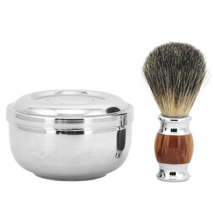 Pure Badger Hair Wet Shaving Brush with Stainless Steel Shaving Soap Bowl